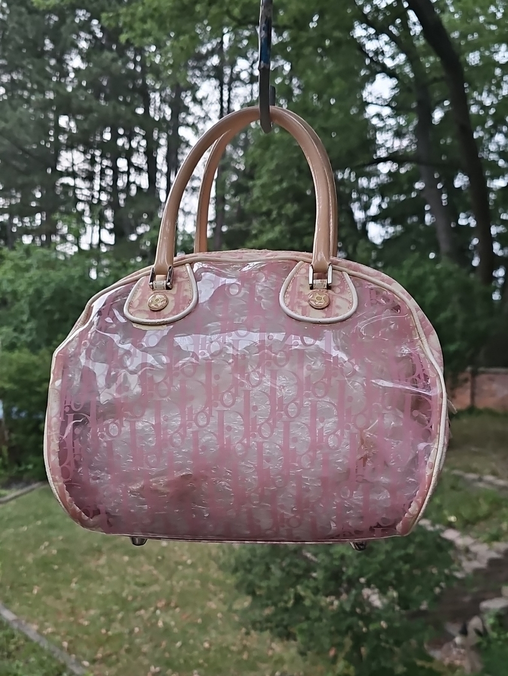 Vintage Christian Dior Vinyl Diorissimo Girly Pink Rain Bowler Bag